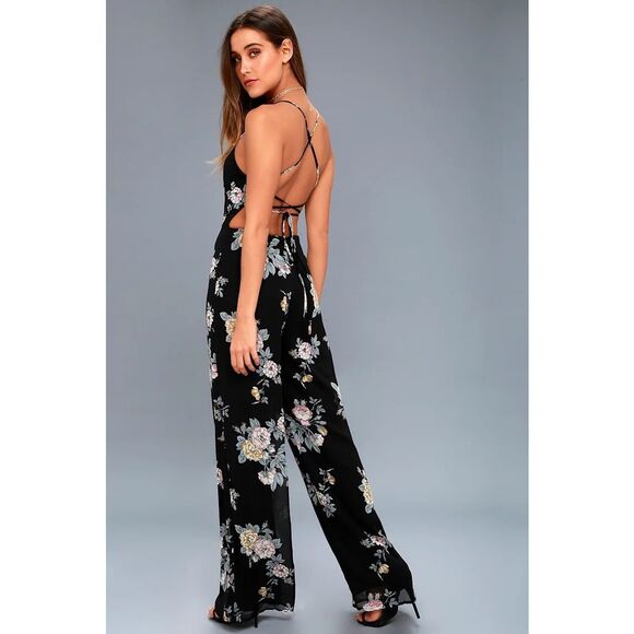 Lulus Shea Black Floral Print Jumpsuit Size Medium - Picture 15 of 15